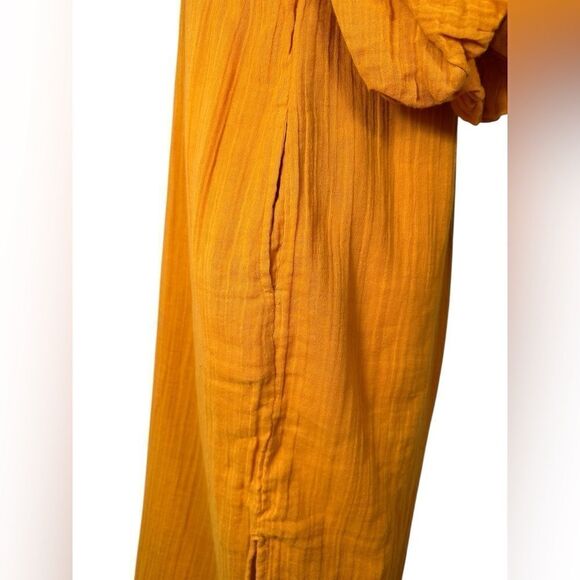 Free People Bright Orange Vieques Off The Shoulder Puff Sleeve Midi Dress - Picture 9 of 14